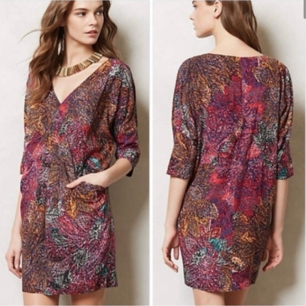 Anthropologie Edme & Esyllte Chromatique Abstract Shift Dress Boho Large - Picture 3 of 16
